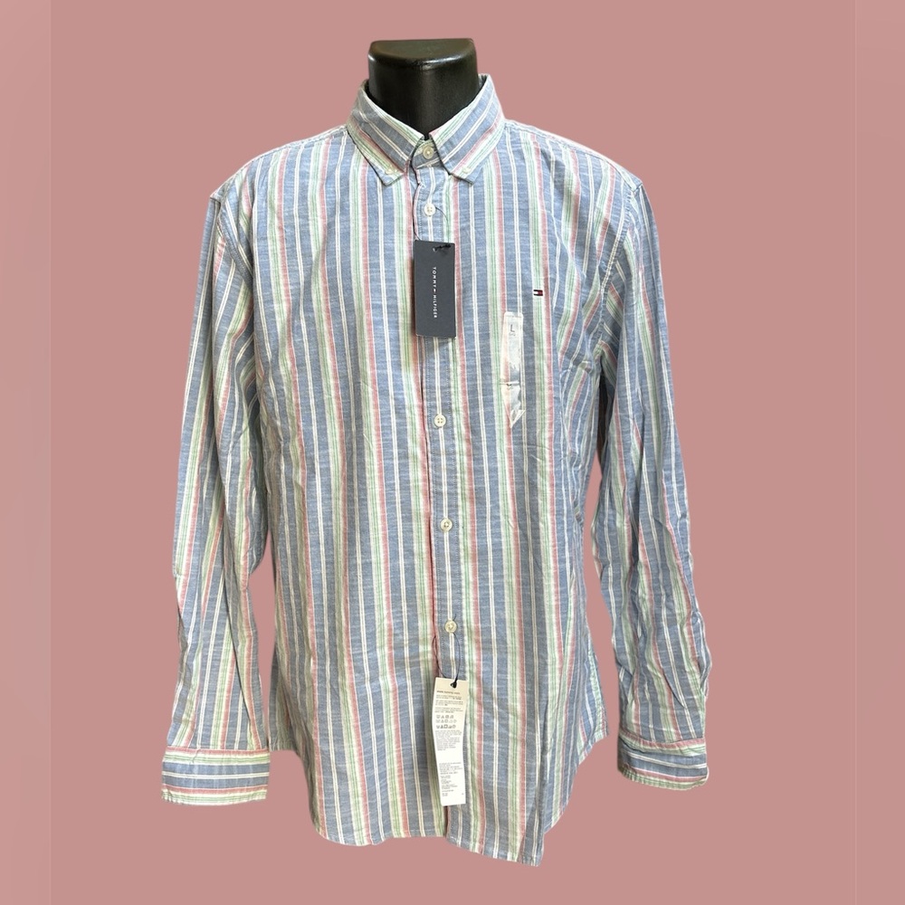 Tommy Hilfiger Men’s L/G Striped Button-Down Stretch Shirt NWT Long Sleeve